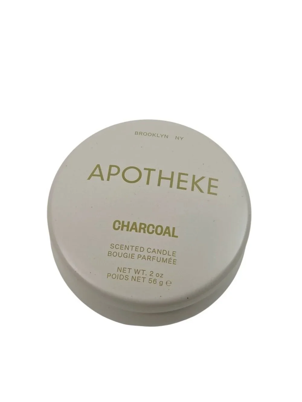 Apotheke Mini Tin Candle Charcoal Scent 2oz White Tin Black Wax 15 Hr Burn Time